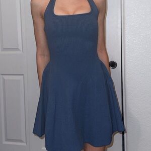 Windsor Ribbed Navy Halter Skater Dress